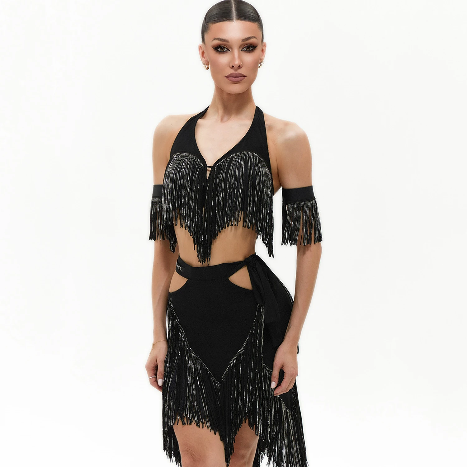Sexy trajes de dança latina feminino borlas outfits sem costas superior saia irregular chacha tango samba dança desempenho wear dql11712