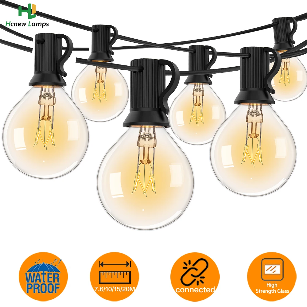 

G40 Retro Garland Street LED String Lights Outdoor Waterproof Connected E12 For Christmas Party Decorative Garden String Lights