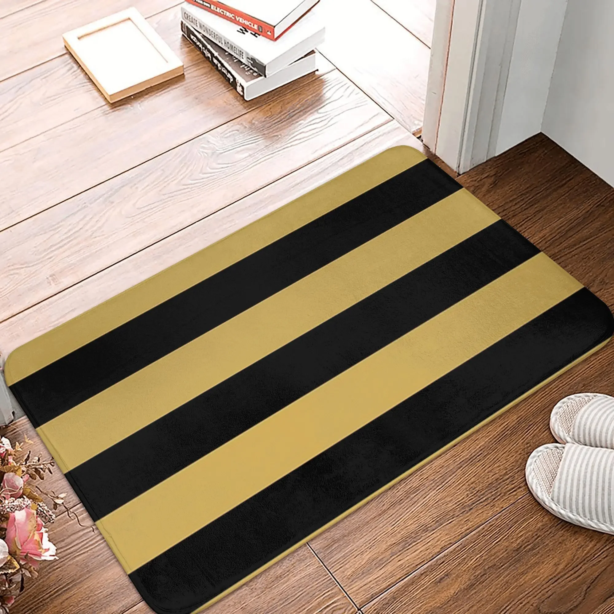 Medium GOLD and BLACK Vertical STRIPES Anti-slip Doormat Floor Mat  Carpet Rug for Kitchen Entrance Home Bathroom Footpad Mats