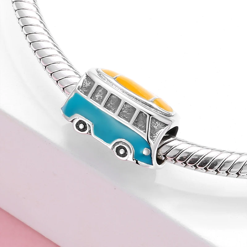 925 Sterling Silver Car Tools School Bus Cute Creative Car Charm Bead Fit Original Bracelet Diy Jewelry Accessories Beads