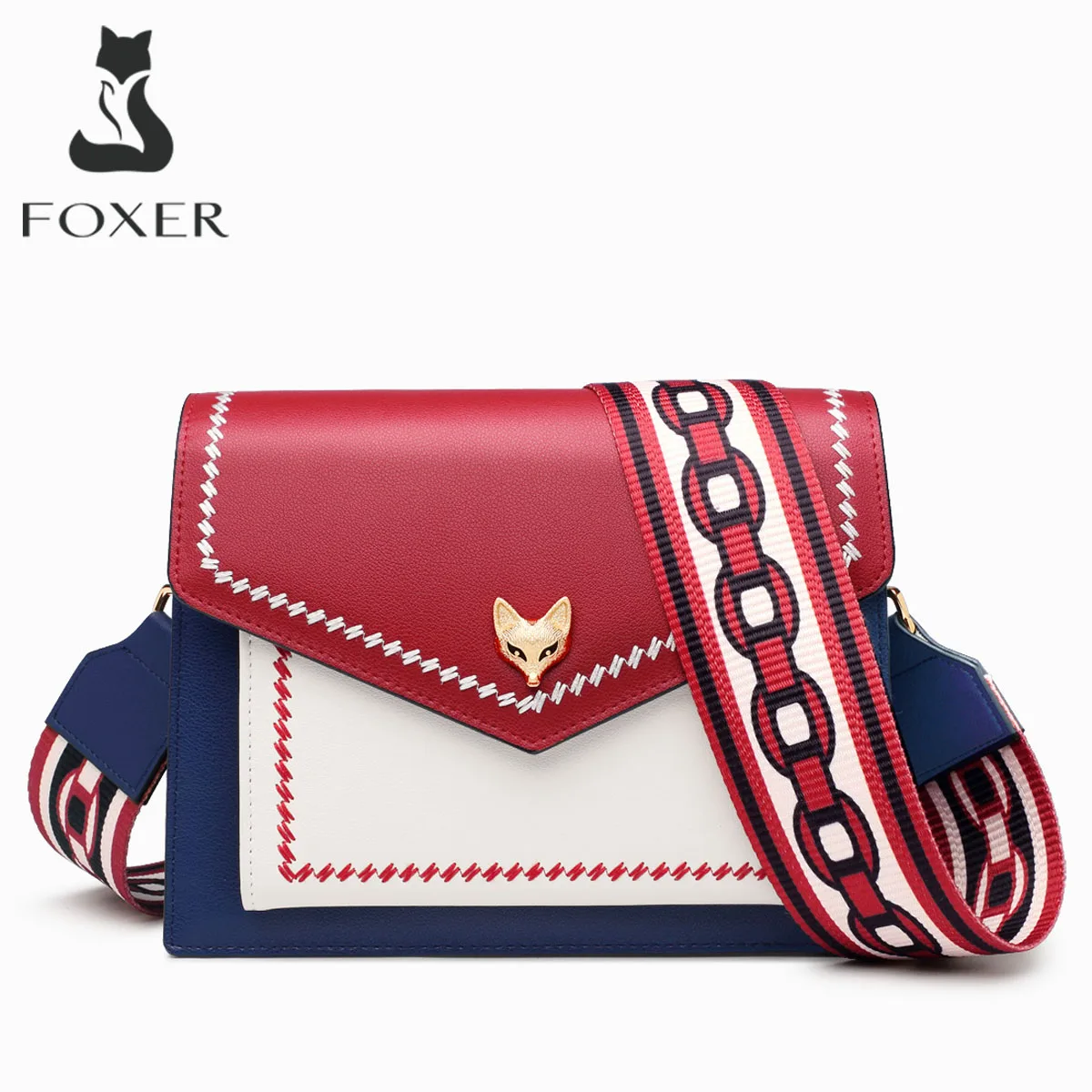 FOXER-Sac à Bandoulière en Cuir Fendu pour Femme, Sacoche à Rabat, Coloré, de Styliste, à la Mode