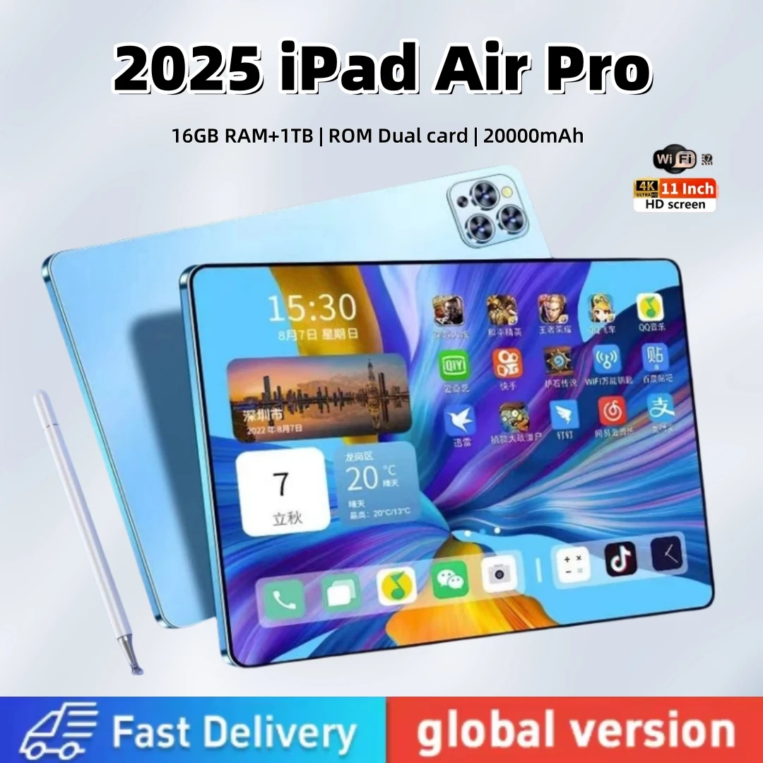 

Brand New IPad Air Pro5G 2025 Tablet Android 13 11inch HD 4K 16GB+1T 20000mAh Dual SIM Bluetooth WiFi GPS Full Screen Tablet PC