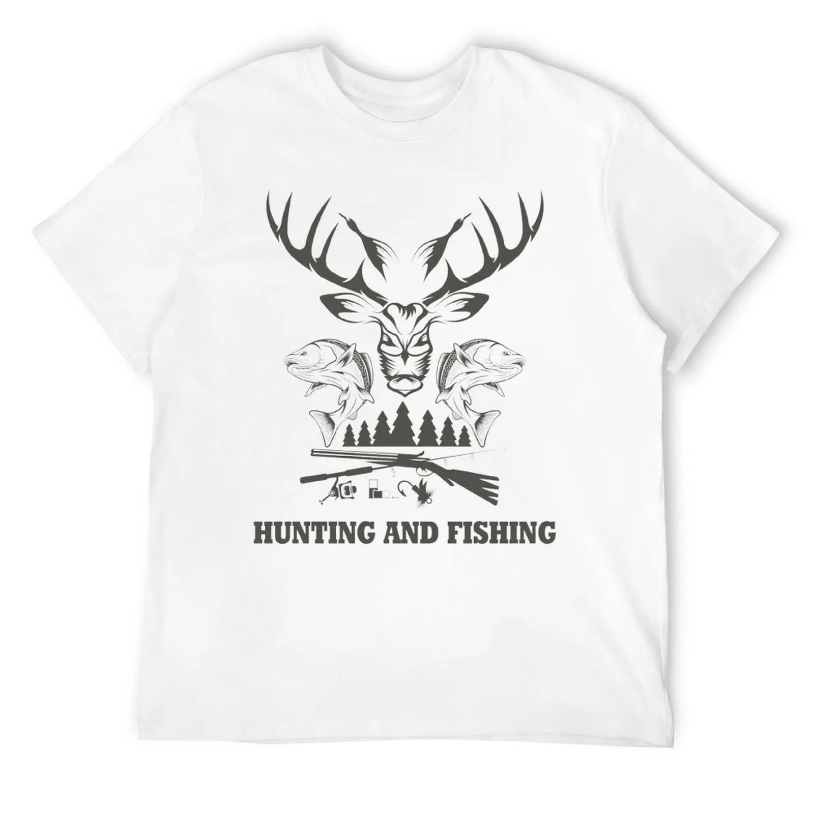 Round Neck Hunting And Fishing in Vintage Emblem Design Antler Horns Mallard Pine Tree (3) T-shirt  Movement Top Tee Premium Fun