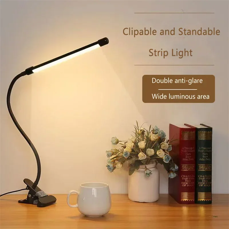 LED clip type desk lamp, student dormitory, bedroom, desktop, bedside reading lamp, eye protection small desk lamp, black