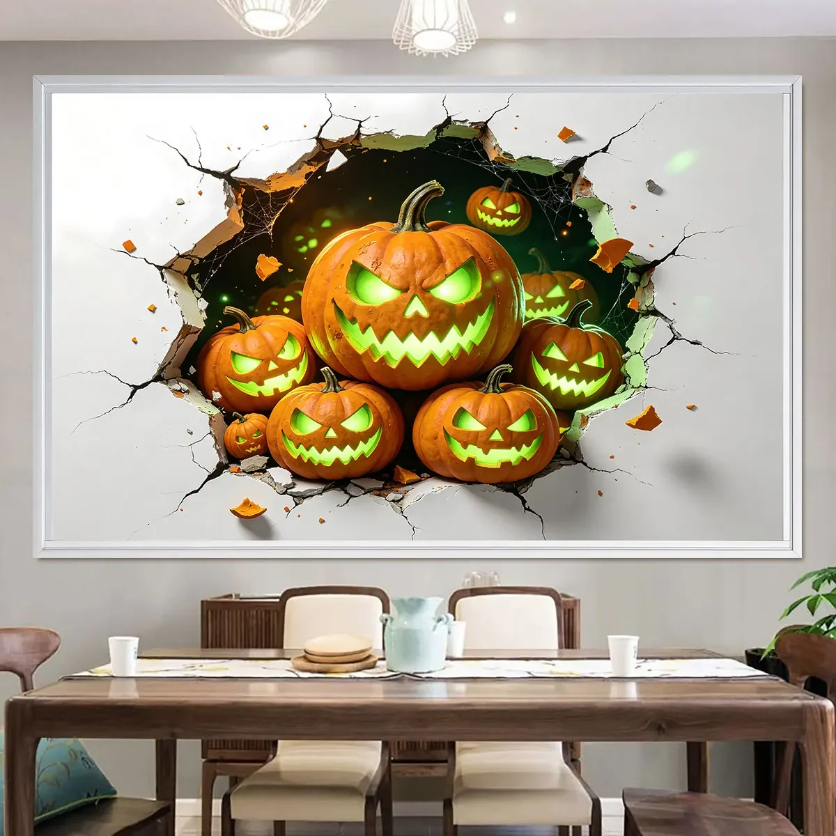 1 piece Halloween pumpkin wall-breaking self-adhesive removable wall sticker PVC sticker waterproof and moisture-proof