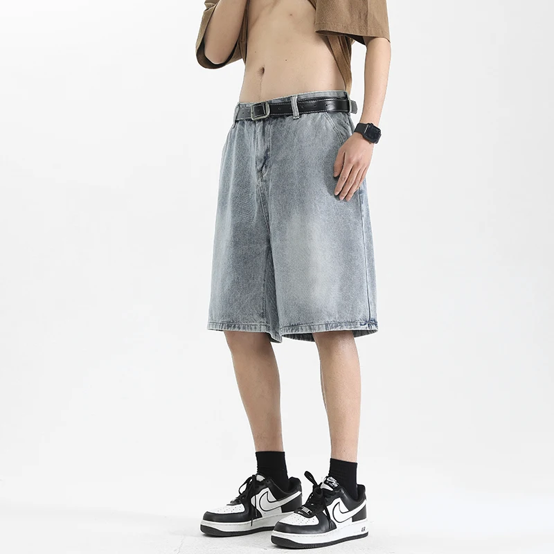 شورت جينز رجالي عصري على طراز هونج كونج مع أزرار كلاسيكية، شورت كاجوال للشارع الأمريكي