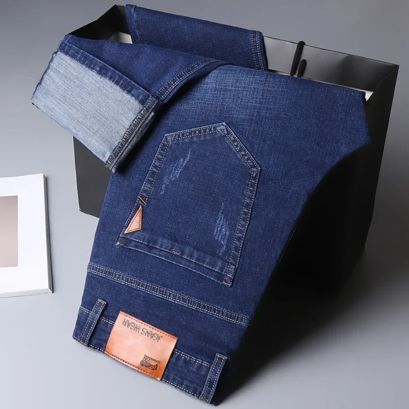 Celana panjang Jeans elastis untuk pria, celana panjang Denim gaya klasik bisnis modis ramping elastis untuk pria 2023