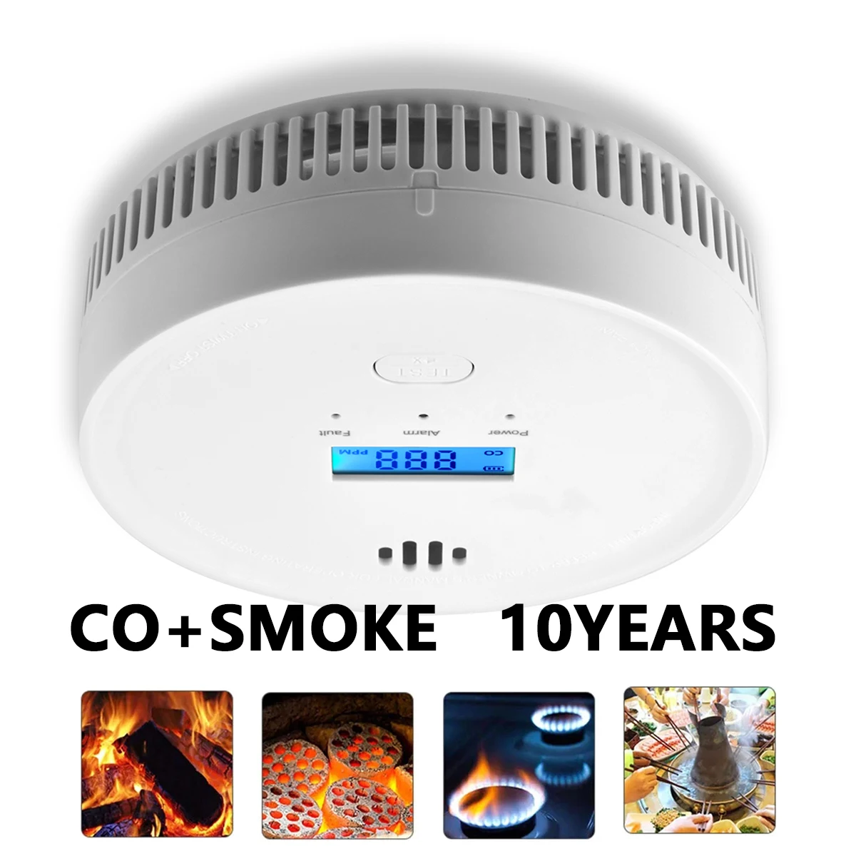 10年間使用可能な煙と一酸化炭素検知器-煙とcoアラームコンボ-ce-ul認証取得済み-スタンドアロンタイプ