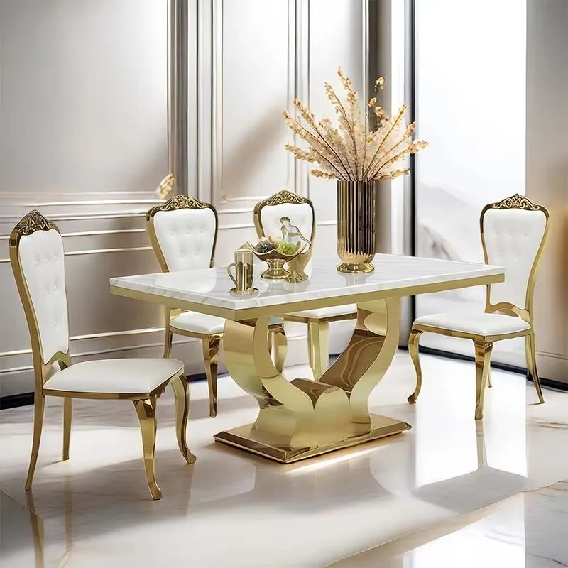 Stainless Steel Dining Table Set Dining Base Chair Marble Modern Luxury 6 Style Accommodation Packaging Room