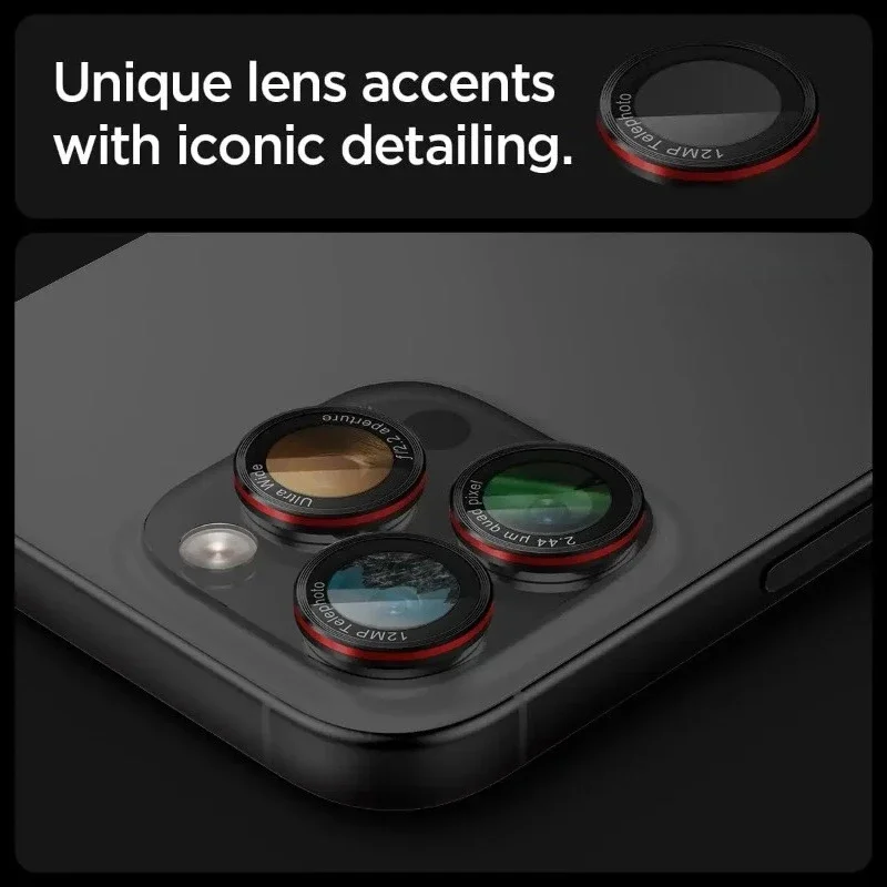 Optik Pro Camera Lens Protector For iPhone 16 Pro 17 15 Pro 14 Pro Max Lens Protection Tempered Glass Film Black Red Metal Ring