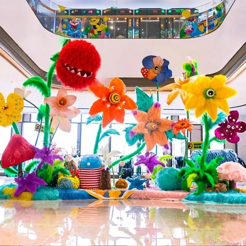 

Photo clock in decorative photography shopping mall event layout large fluffy flowers plush