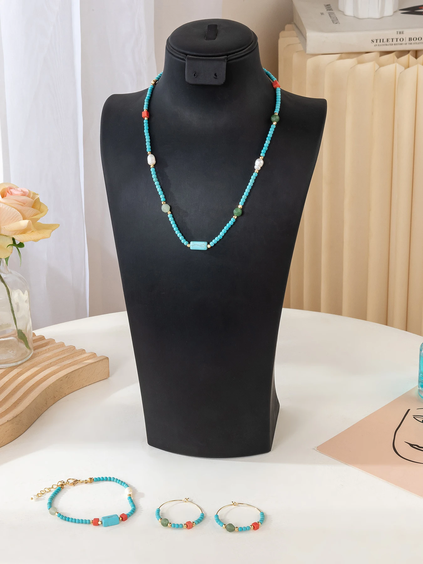 

Fresh Style Irregular Shape Jewelry Set, Necklace Earrings Bracelet 3 Pieces, Delicate Accessories for Vacation Travel