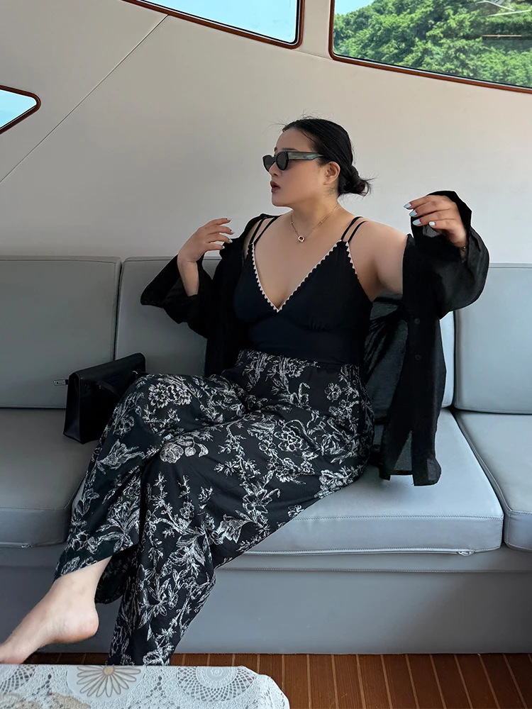 

Летние повседневные женские брюки-кюлоты с цветочным принтом, на резинке, с высокой талией, на молнии, в форме буквы А...