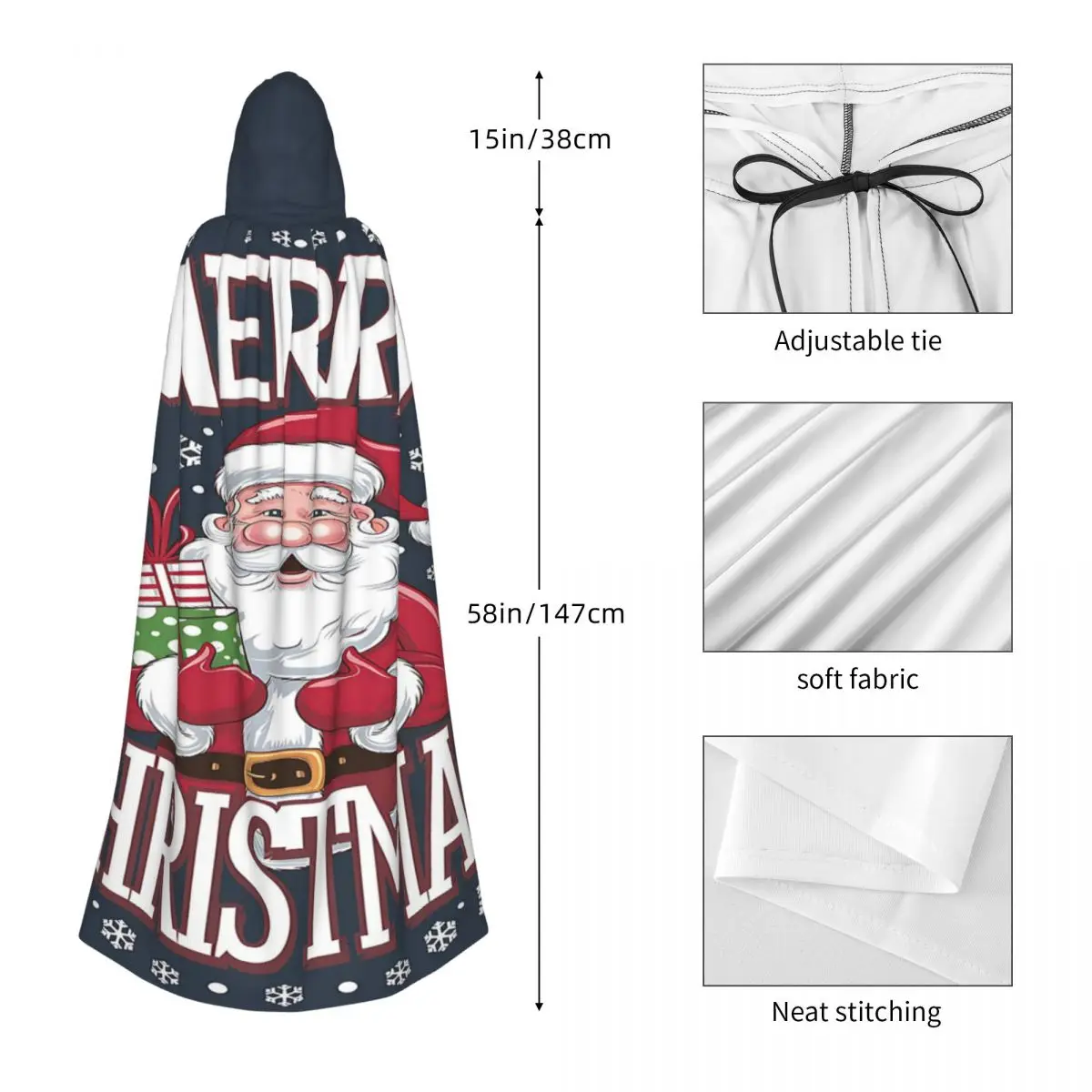 クリスマスの日 クリスマス サンタクロース ロングフード付きマント 魔女 中世コスチューム コスプレケープ ハロウィンパーティー 大人用 ユニセックス
