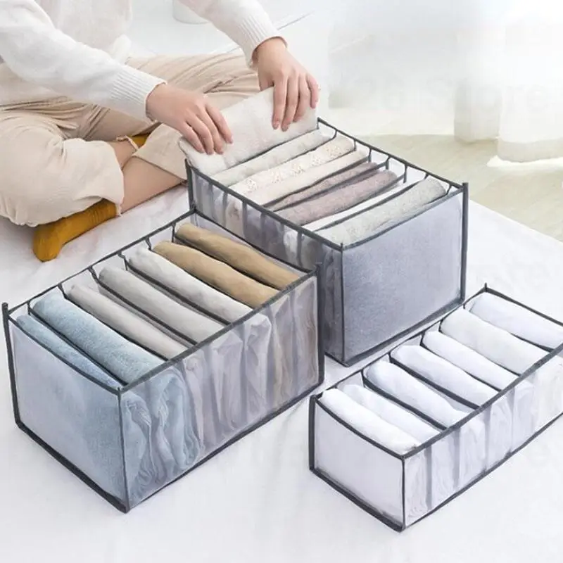 Dividers Drawer Wardrobe Home Clothes Jeans Storage Boxes Mesh Net Bag Organizer Foldable Underwear Baby Cloth Sock Pants u26