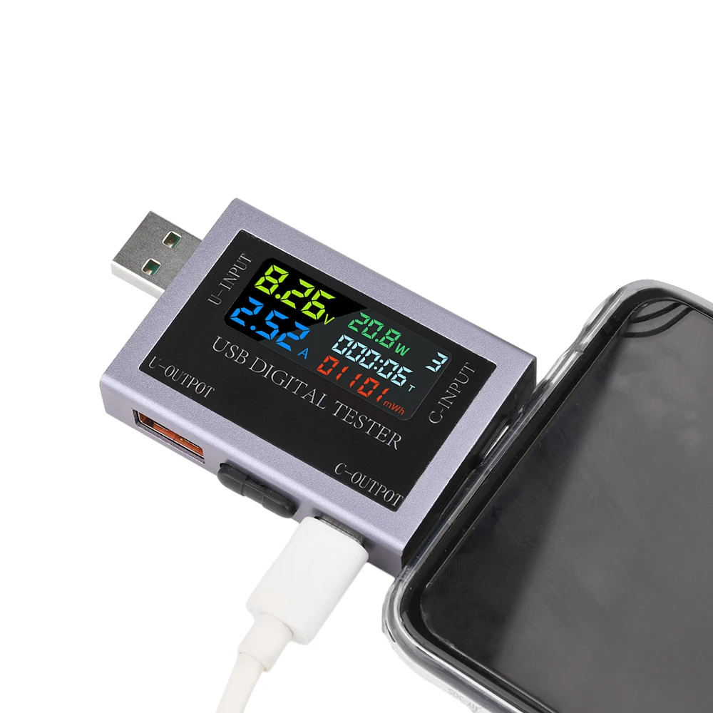 Multifunktionaler USB+Typ-C-Spannungs-Strommesser DC 4,5–50 V Digitalanzeige Spannungsstrom-Leistungsmesser 0–8 A Kapazitätstester
