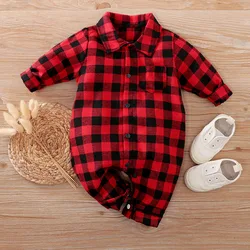 Prowow Newborn Baby Boy Clothes Red Plaid Boy Rompers Christmas Jumpsuit Gentleman Suit New Year Costume For Babies One piece