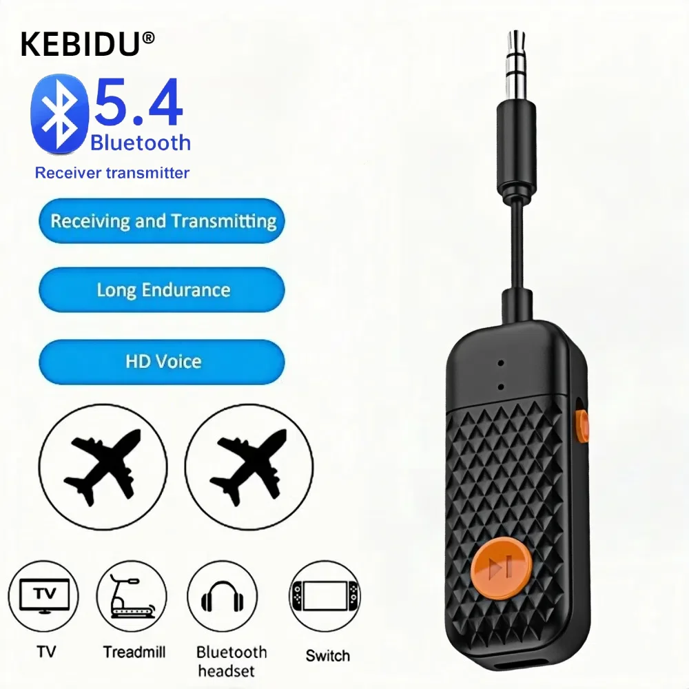 3.5mm Aux Bluetooth 5.4 Receiver Transmitter 2-in-1 Wireless Audio Adapter for TV Headset Car Radio Flight Mp3 Player Speaker