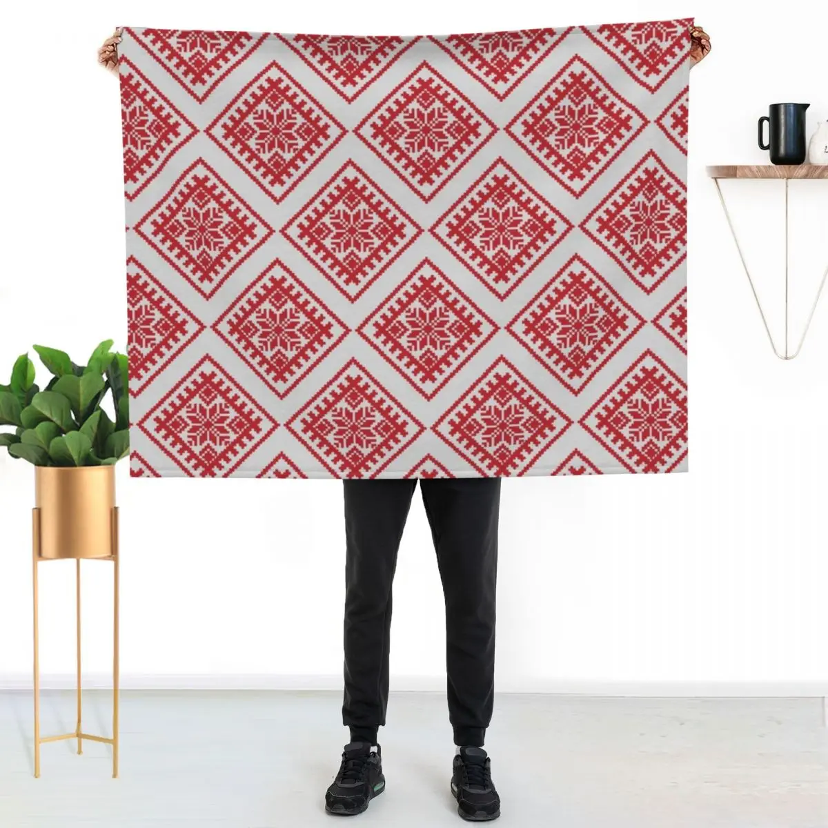 Symbolic and Traditional Latvian Ornaments Throw Blanket Sofa Flannel Fabric Bed Fashionable Shaggy Hair Blankets