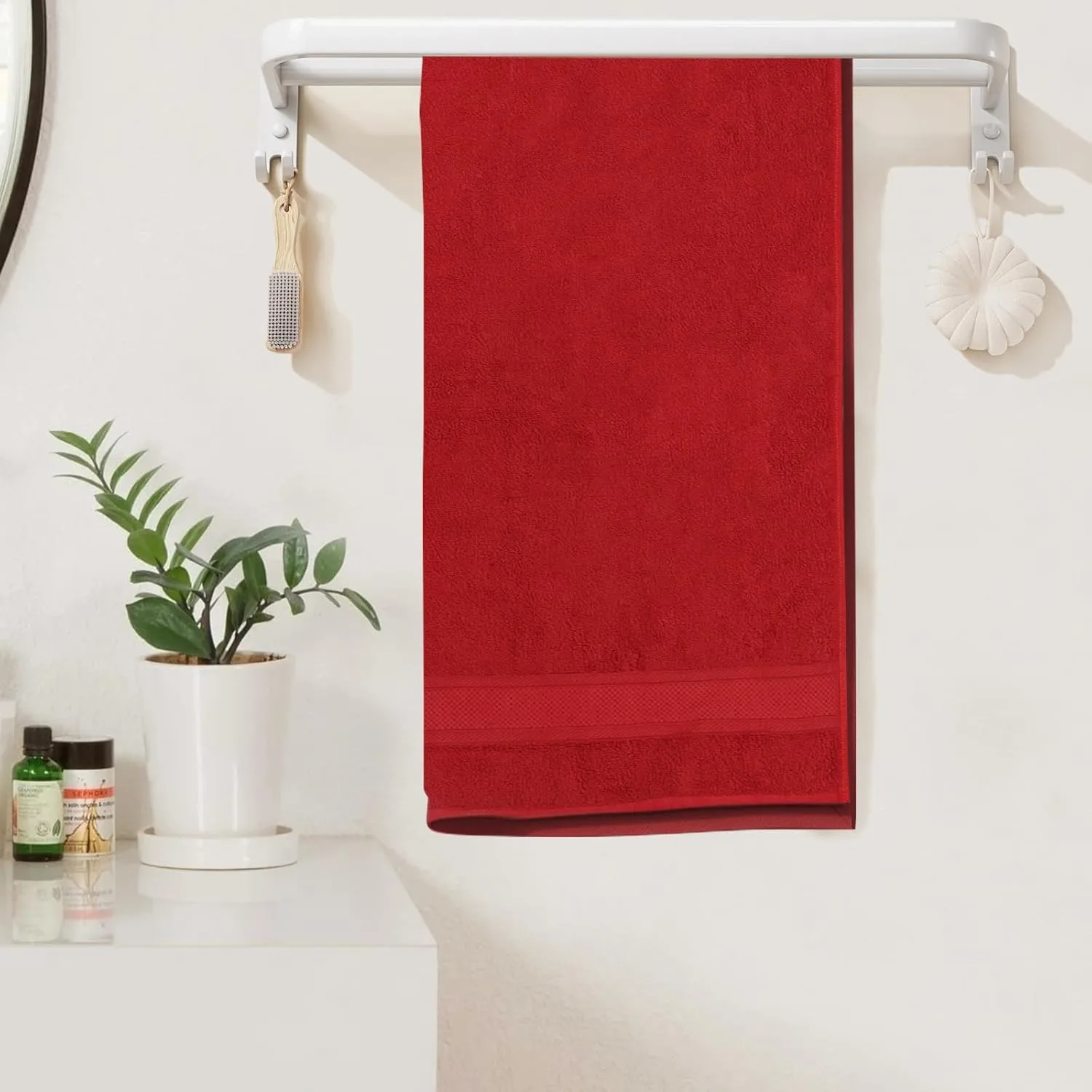 4-Piece Cotton Bath Towel Set, High-Absorbent Ultra Soft Quick-Dry Bath Towels for Home Bathroom Shower 54x27 Inch, Red