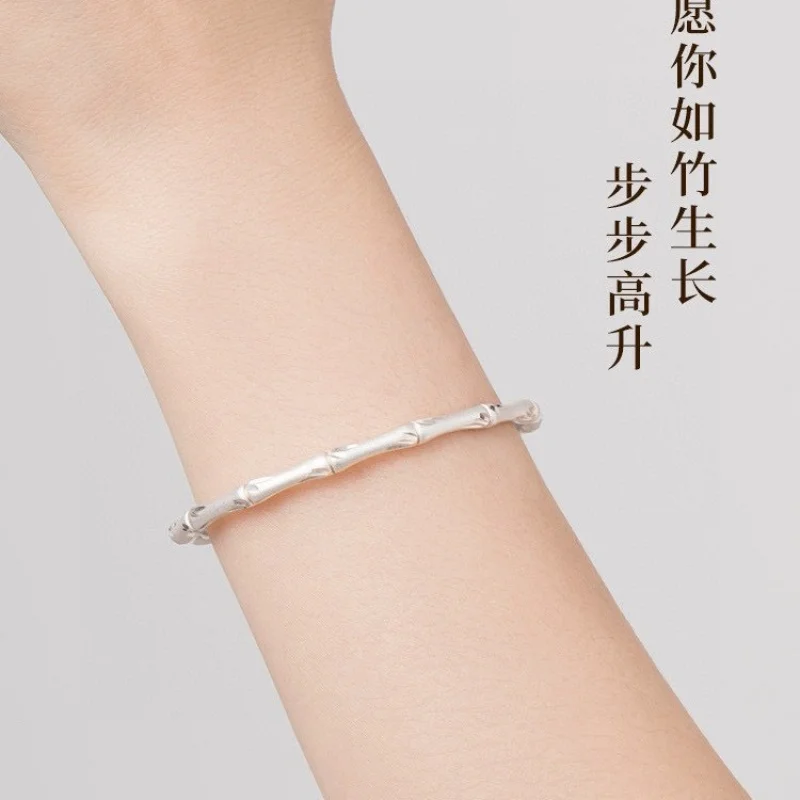 

Sterling Silver Jewelry Pure Silver999.9 Fashion Bracelet Matte Bamboo Knot Open Bracelet One piece dropshipping