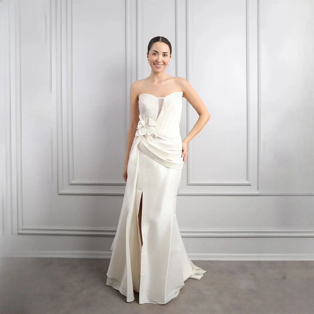 

Simple Evening Dresses Strapless Elegant Formal Occasion Sleeveless Evening Gowns Floor Length Prom Dresses Customized