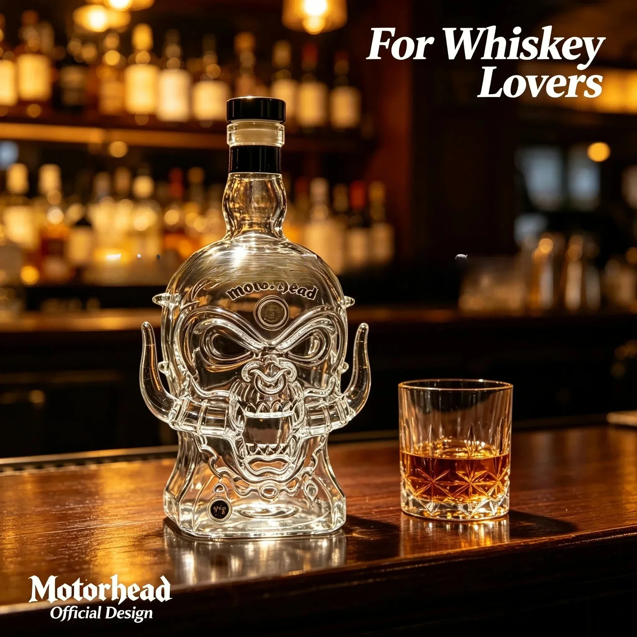 Motorhead Limited Edition Skull Whiskey Decanter 330ml Hand Blown Crystal Glass Rock N Roll Collectible Bar Gift Set