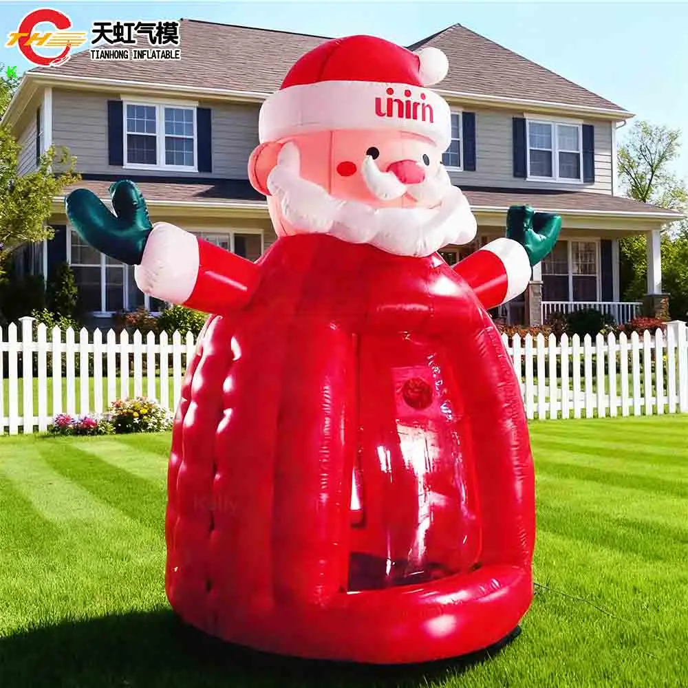 Envío rápido, cubo de dinero inflable gigante de Navidad, cabina para atrapar dinero de Papá Noel para niños y adultos