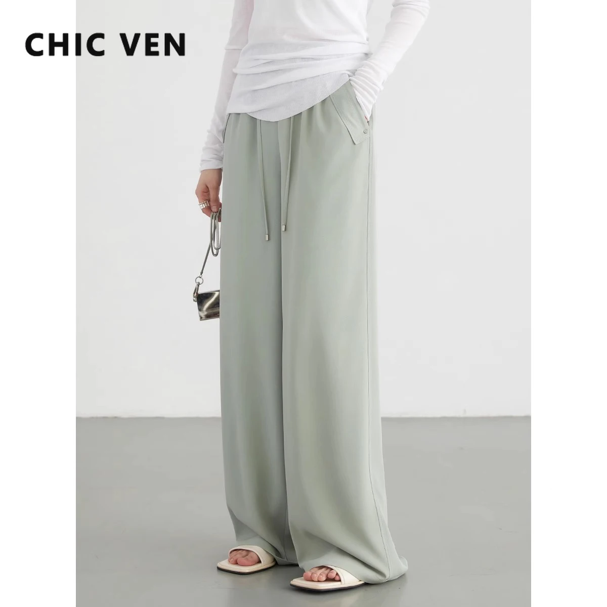 

CHIC VEN Women Pants Loose New Elastic High Waisted Wide Leg Pant Sun Protection Cool Casual Female Trousers Summer 2024