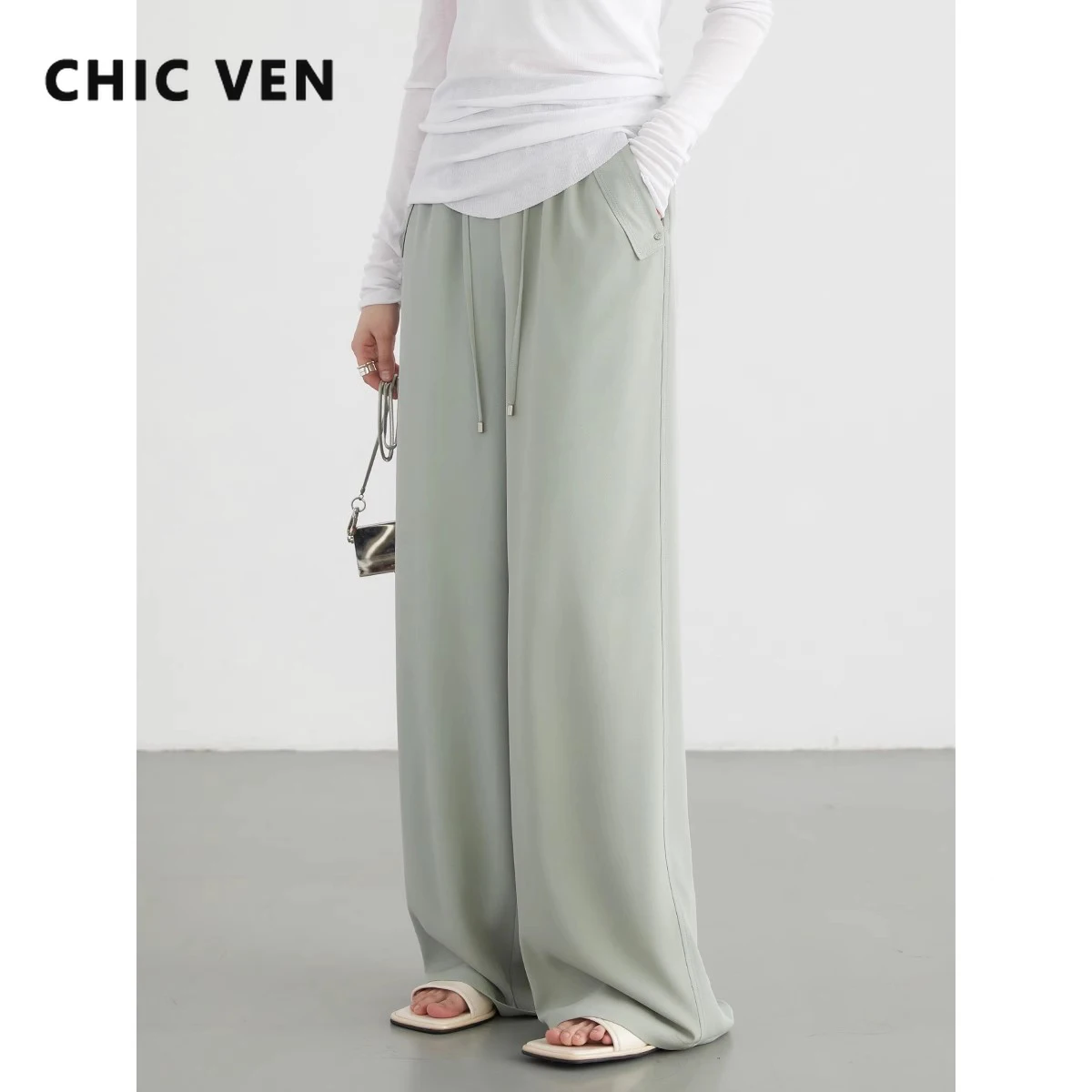 CHIC VEN Women Pants Loose New Elastic High Waisted Wide Leg Pant Sun Protection Cool Casual Female Trousers Summer 2024