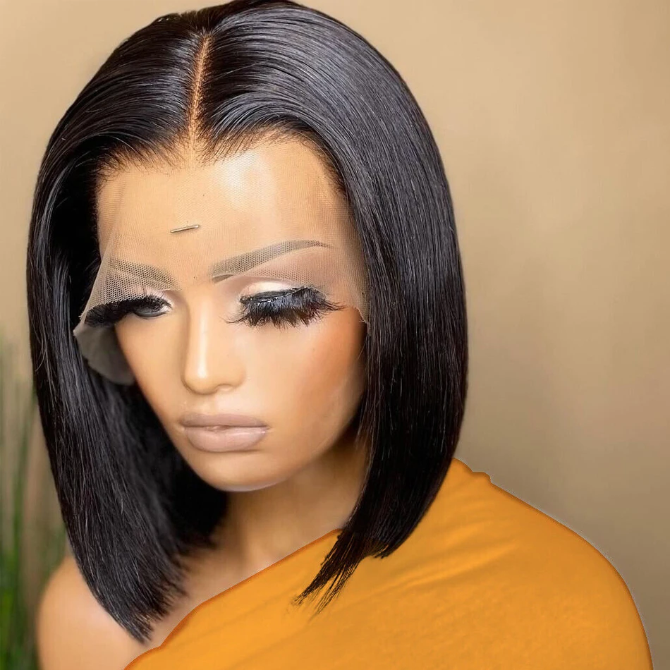 

220% Плотность Bone Прямой Короткий Боб 13x4 HD Парики Фронта Шнурка 100% Человеческие Волосы 4x4 Прозрачный Парик Фронта Шнурка 14 16 Дюймов