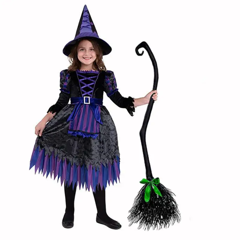 Spooky Halloween Witch Broom with Colorful Ribbon - Perfect Party Decoration and Fun Photo Booth Accessory