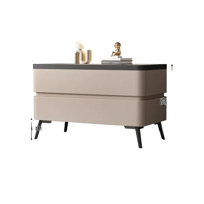 Modern Large Sintered Stone Nightstand Solid Wood Wide Bedside Cabinet Simple Luxury Bedroom Storage Furniture