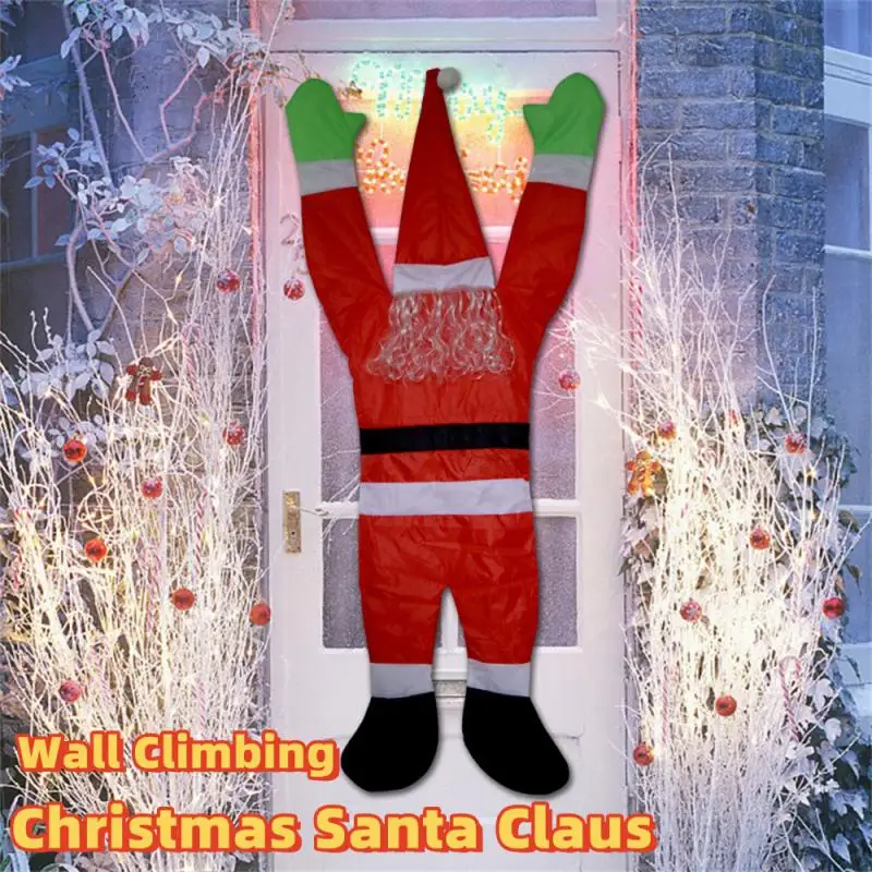 2025 Velvet Santa Claus Wall Climbing Christmas Santa Claus Climbing Wall Door Xmas Hanging Window Hanger Outdoor Party Decor