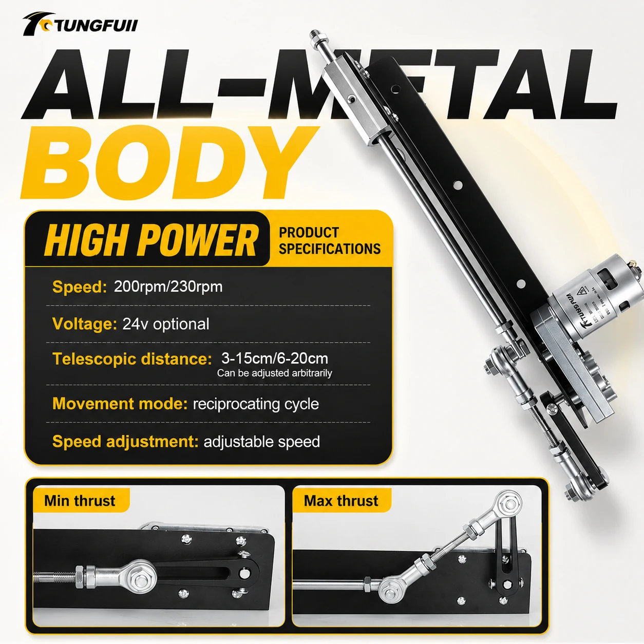 TUNGFULL New Big Stroke Telescopic Linear Actuator 775 Motor with Stand Suction Cup 3XLR Connector Power Controller 100-240V view 5