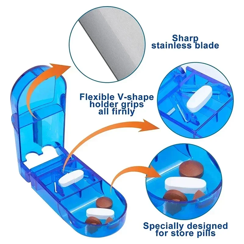 1pc Pill Cutter Medicine Split Box Portable Storage Crusher Travel Home Pill Box Mini Divider Compartment Pill Cutter Case
