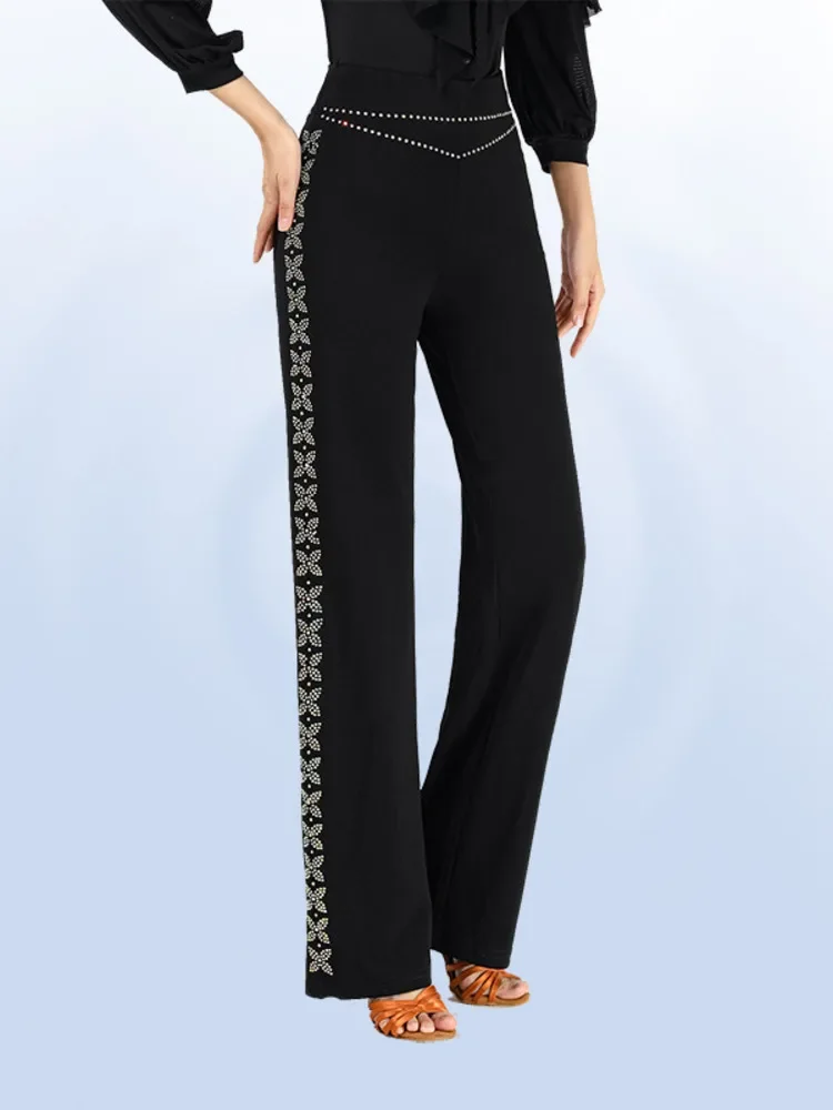 Effen Kleur Ballroom Broek Vrouwen 2023 Elegante Feestbroek Wals Dans Klassieke Hoge Taille Standaard Koreaanse Stijl Kleding