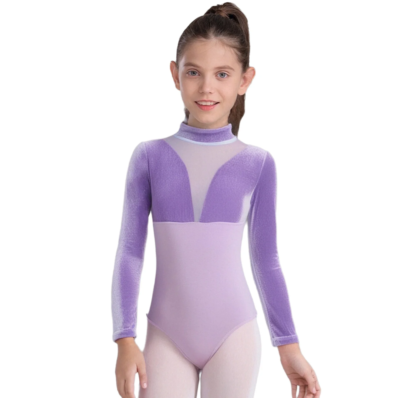 Kinderen Meisjes Gymnastiek Turnpakje Ballet Jersey Jumpsuit Dansvoorstelling Kostuum Terug Onzichtbare Rits Mesh Romper Danskleding