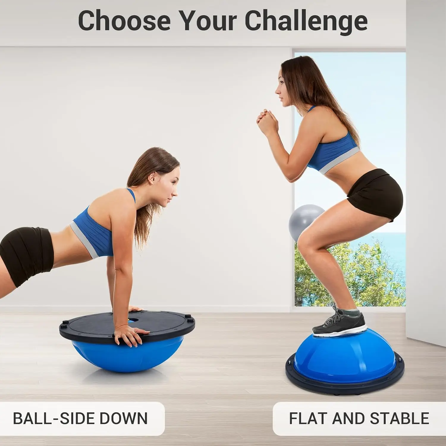 Tacleekii Half Balance Ball 23 in 1600Lb Capacity Half Exercise Ball for Core Workouts, Half Ball Trainer Includes Resistance Bands, Pump, and Bonus Ball, Home Gym Full Body Workout