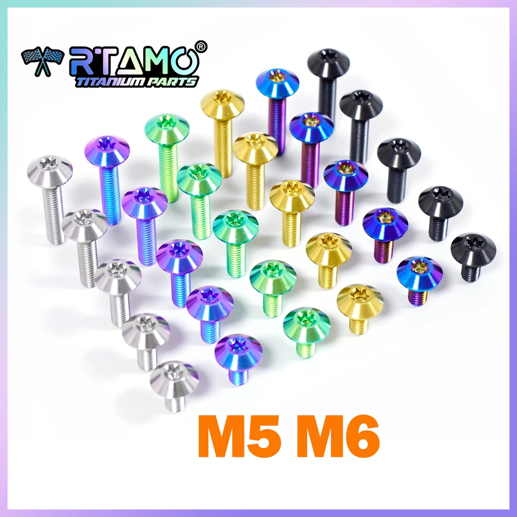 RTAMO Titanium Bolt M5 M6X12/15/20/25/30mm Umbrella Head Screw MTB Road Bike Motorcycle Conversion Bolts Fastener