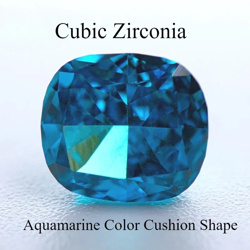 

Cubic Zirconia Stone Aquamarine Color Cushion Shape 6A Grade 4k Crushed Ice Cut Lab Synthetic Cz Gems Extremely Shiny Quality