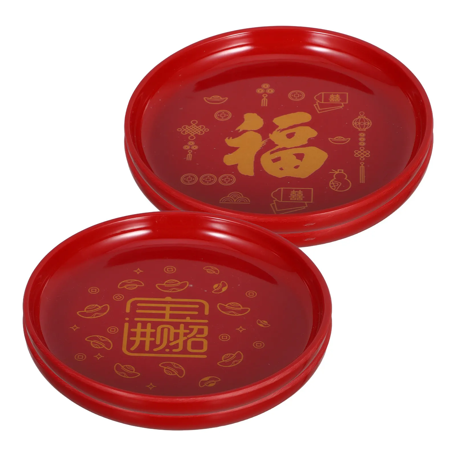 

Набор из 4 красных круглых пластиковых подносов в китайском стиле для фруктов и закусок, для чайной церемонии, праздничных торжеств, азиатский декор