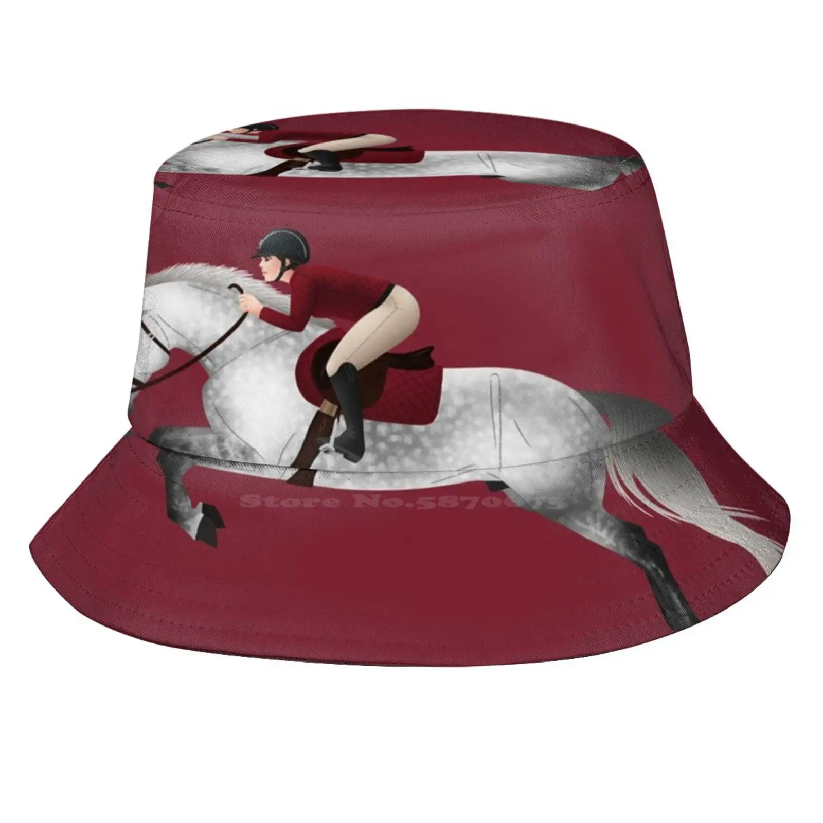 Dapple Grey Jumper And Rider - Equine Rampaige Sun Cap Fisherman Hat Bucket Hats Dapples Dapplegrey Warmbloodhorse Showjumper