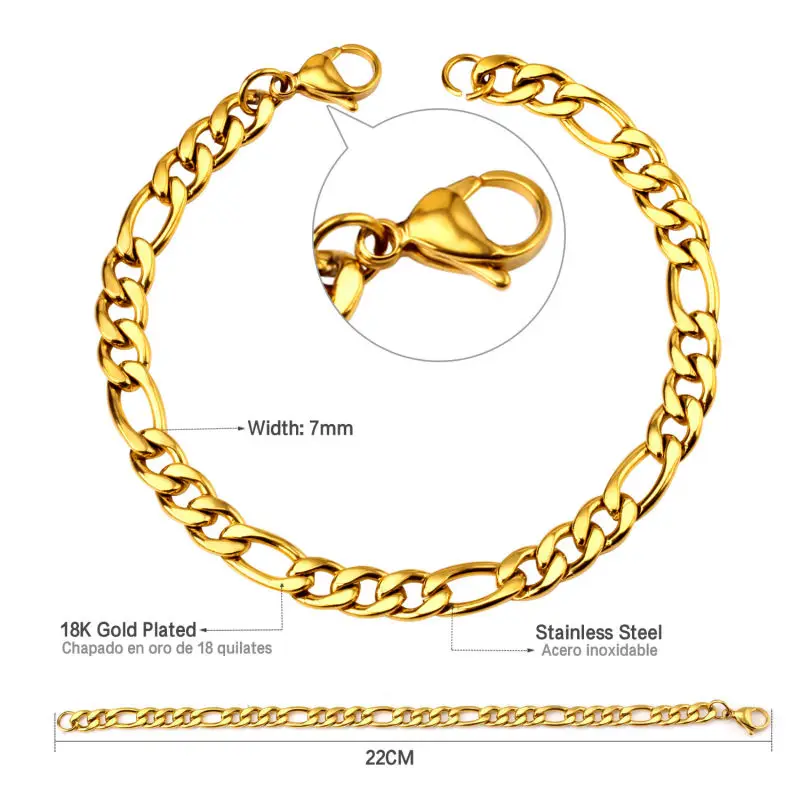 LUXUSTEEL Stainless Steel Figaro Necklace Bracelet Sets Women Men 7mm Big Width Long Chain Hiphop Jewelry Set Wholesale