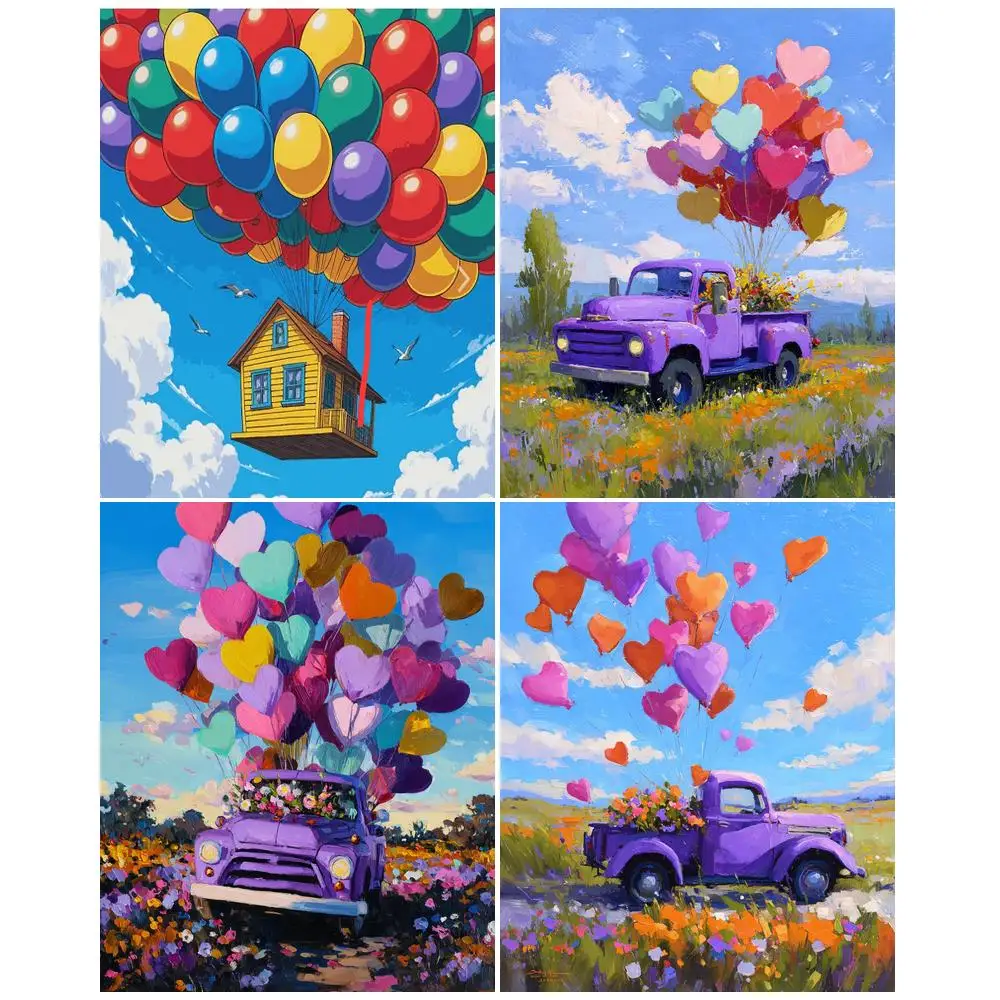 

PhotoCustom Painting By Numbers Hand Balloon House Landscape Adult Acrylic Kit Diy Paint Artwork Gift Home Decor