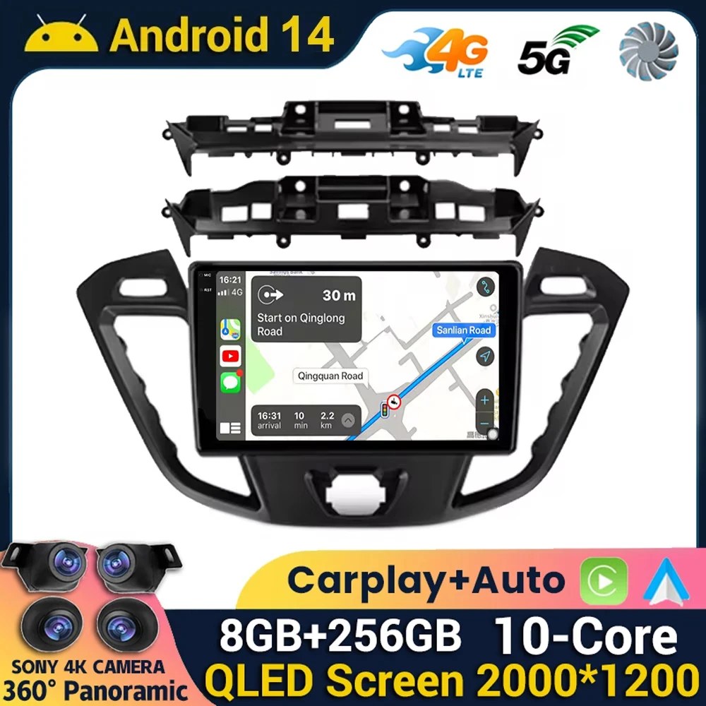 Android 14 Carplay+Auto Stereo for Ford Transit Tourneo Custom 2017+ Car Radio Multimedia Player Screen Head Unit Navigation