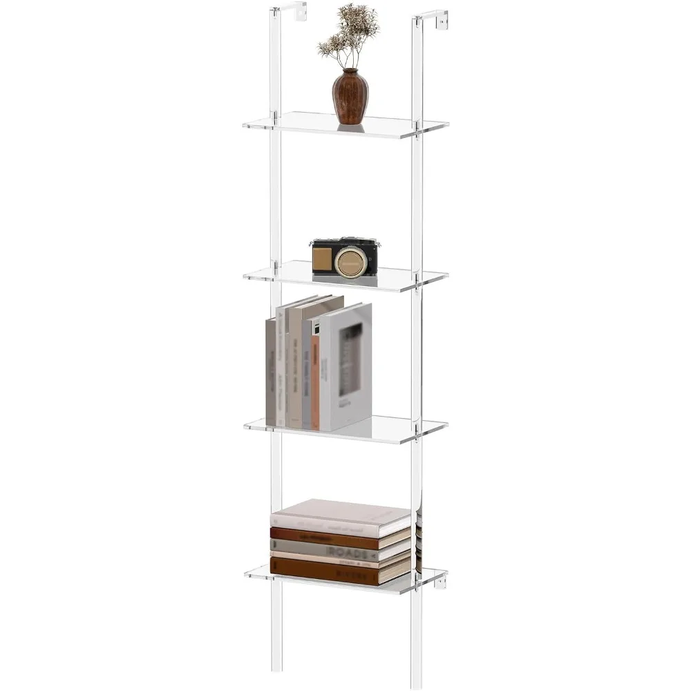 

Bookcase Modern Storage Shelf Small Acrylic Ladder Bookshelf Librero 4-Tier Clear Wall Mounted Book Shelf for Small Spaces 59