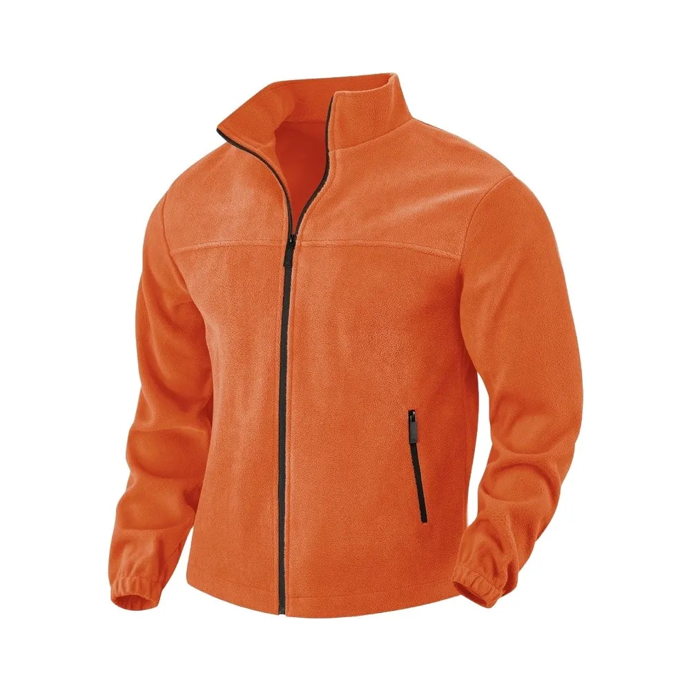 Men's Solid Color For Polar Fleece Jacket with Stand Collar Long Sleeve and Full Zipper Designed for Cold Weather Layers
