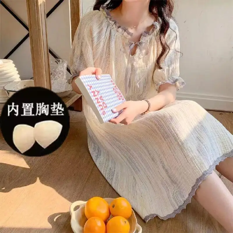 Hot Autumn New Women Clothing Highend Sense Medium To Long Sleepwear Nightgown Fashion Soft Comfort Loose Fitting Dress Homewear