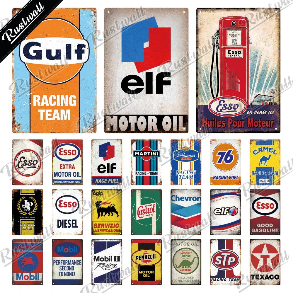 Rust Wall Vintage Elf Motor Oil Gas Racing Metal Sign Art Poster Iron Plates Garage Bar Pub Club Man Cave Home Decor Wall Decor